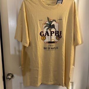 New Arizona Jeans Yellow Graphic Capri T-Shirt Sz 1XLT